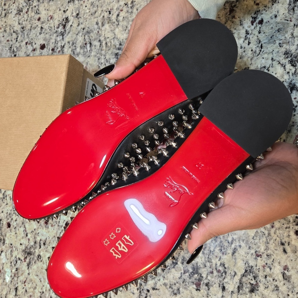 NEW Christian Louboutin Sweetie Jane Spikes Black Studded Flats Size 37 - Picture 10 of 13